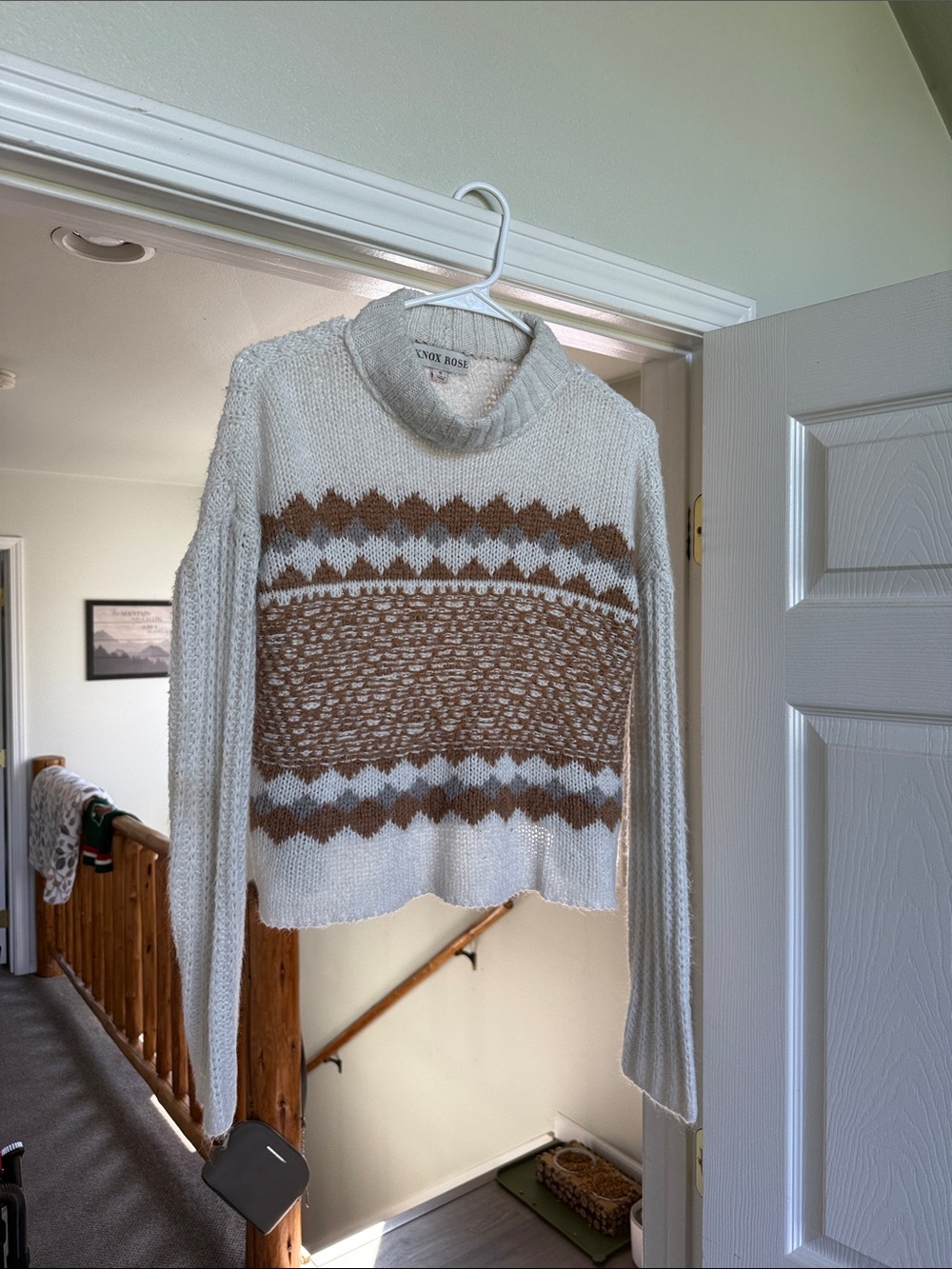 Knox Rose Cream and Brown Fair Isle Turtleneck Sweater